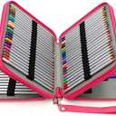 BTSKY Deluxe PU Leather Pencil Case For Colored Pencils - 120 Slot Pencil Holder with Handle Strap Handy Colored Pencil Box Large (Rose Red)