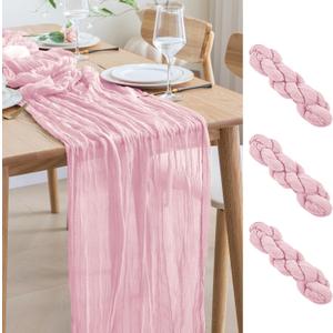 Asee'm 3pcs Cheesecloth Table Runner 120 Inches Blushing Pink Spring Easter Boho Gauze Cheese Cloth Runner 10FT Rustic Sheer Table Runners for Wedding Baby Shower Holiday Party Decoration