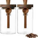 ANSQU 2 Pack Glass Jars with Wooden Lids & Spoons, 34oz Food Storage Containers Coffee Jar Coffee Grounds Container, Food Storage Canister