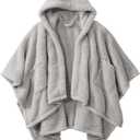 Wearable Blanket Sherpa Poncho Office Work Warm Cozy Shawl Blanket,Plush Cape Wrap for Adults (Gray)