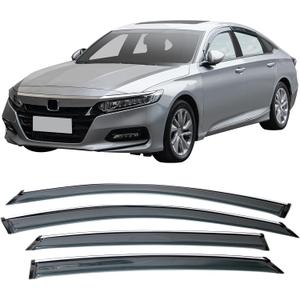 IKON MOTORSPORTS External Tape on Window Visor Compatible with 2018-2026 Honda Accord Sedan, 2.2mm Factory Style Acrylic Unpainted with Clips and Chrome Trim Air Deflector Sun Rain Guard, 2019 2020