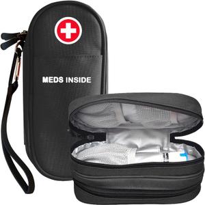 EpiPen Carrying Case, Double Layer Travel Medical Bag with Zipper, Emergency Medication Organizer Pouch for 2 Epi Pens or Auvi-Q, Anti-Histamine, Other Allergy Medicines, (Black)