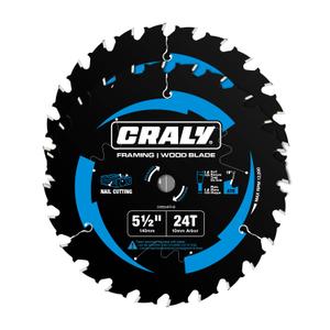 CRALY 5-1/2 Inch 24 Teeth Wood Cutting Framing Circular Saw Blade, 10mm Arbor, Carbide Tipped, Thin Kerf, Black Ice Coating, for Plywood, MDF, OSB, Laminated, 2-Pack(C05524FR-2B)