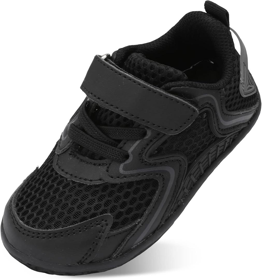 L-RUN Toddler Shoes Barefoot Boys Girls Summer Walking Sneakers Lightweight School Dress Shoes Outdoor Footwear (Black)