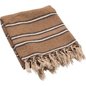 Creative Co-Op Cotton Blend Throw with Stripes and Fringe, Rust Color, Natural and Black