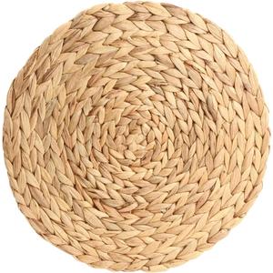Koyal Wholesale 13.5 Water Hyacinth Placemats Set of 4 Round Woven Charger Plates for Dinner Table Dcor, Natural Wicker Placemat Set for Farmhouse, Rustic or Boho Dining Table Setting