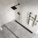 Linear Shower Drain, 48 Inch Matte Black 304 Stainless Steel Shower Drain with Tile Insert Panels, Long Rectangle Shower Floor Drain with Adjustable Feet, Hair Catcher, Fits Bathroom, Balcony