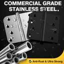 KOLET Ball Bearing Door Hinges, 4 x 4 Inches Door Hinges, Heavy Duty Stainless Steel Hinges, Square and 5/8'' Radius Corner, Smooth and Quiet, Non Removable Pin, Brushed Nickel, 6 Pack