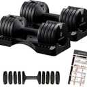 ByZoom Adjustable Dumbbell 12.5/25lb Single Unit OR Set of 2 5-in-1 Adjustable Weight for Home Gym, Strength Training & Fitness Workouts, White OR Black