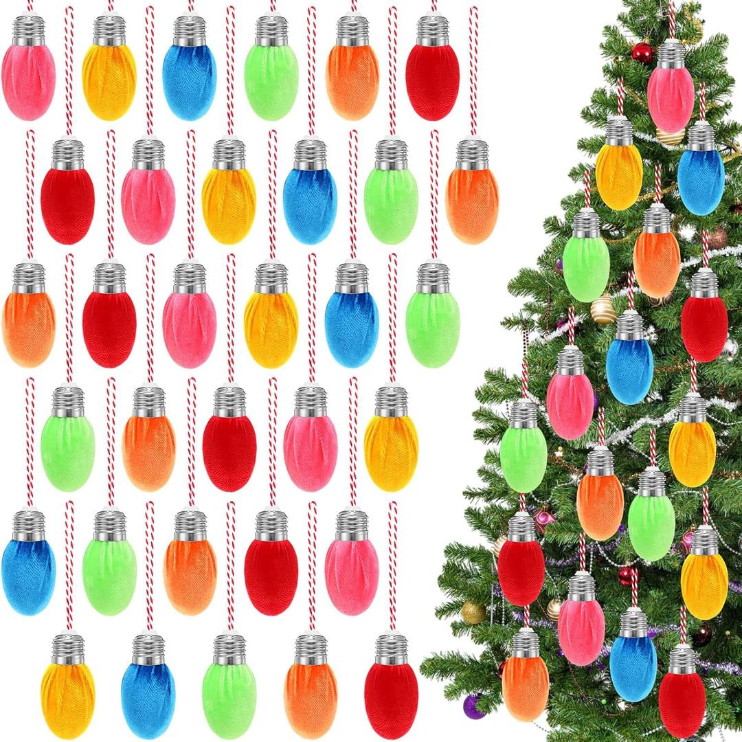36 Pcs Velvet Christmas Lights Bulbs Ornaments 1.57 Inch Christmas Bulbs Hanging Ornaments for Xmas Tree Outdoor Yard Indoor Holiday Party Decoration