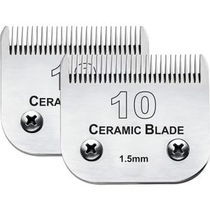 2PC 10 Blade Dog Grooming Clipper Replacement Blades Compatible with Andis Dog Clippers,Detachable Ceramic Blade & Stainless Steel Blade,Size-10, 1/16-Inch Cut Length (64315)