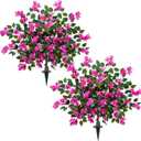 2 Pack 37.4" Bougainvillea Artificial Trees Outdoors Fake Bougainvillea Silk Floral Flower Tree with Ground Spike Faux Shrubs UV Resistant for Outside Spring Porch Patio Garden Decor (Hot Pink)