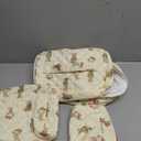 3Pcs Quilted Makeup Bag - Cotton Large Floral Makeup Bag, Travel Cosmetic Bag Cute Flower Aesthetic Floral Toiletry Organizer Bag Set for Women (02White-Bear)
