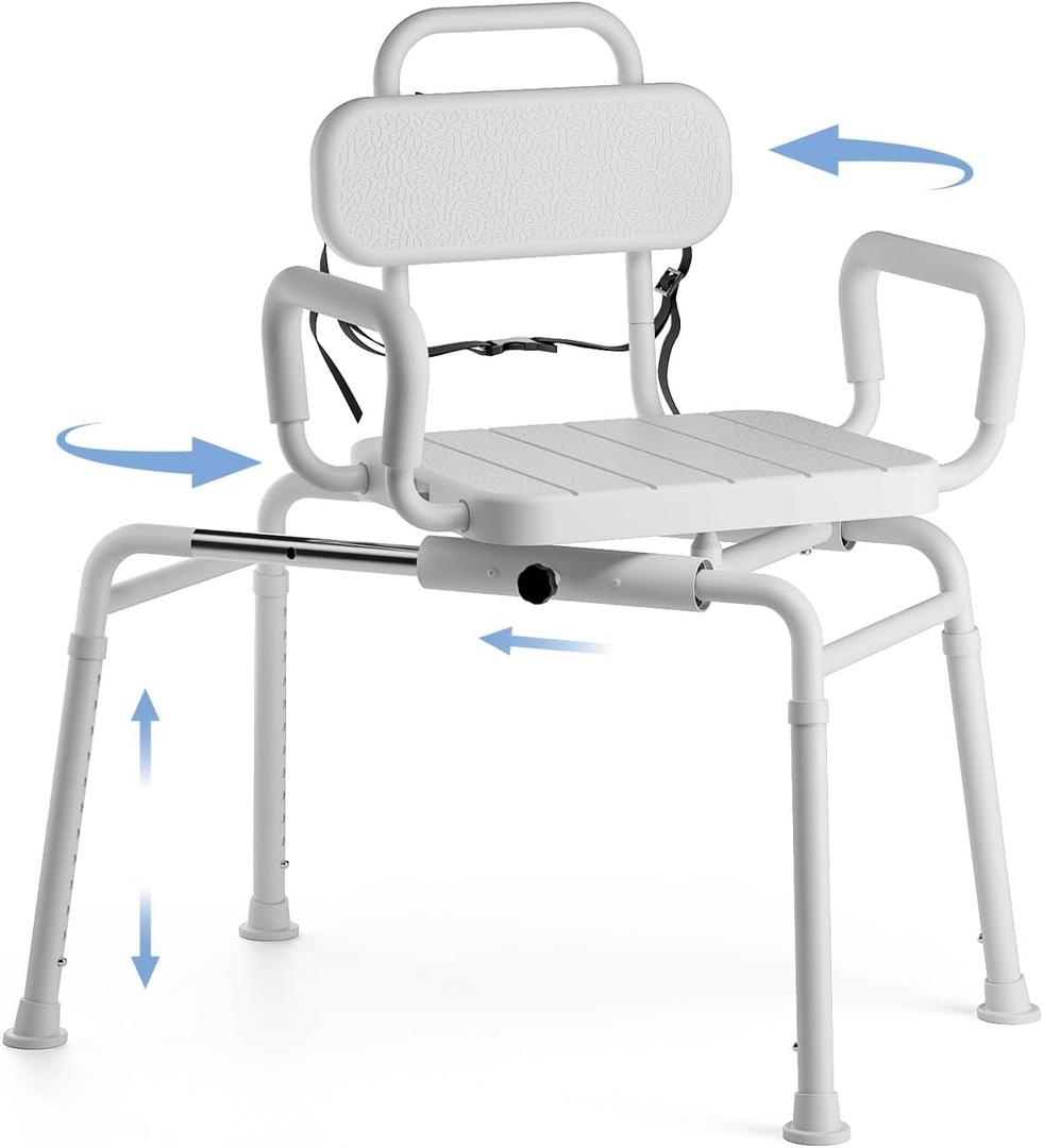 Loyoda Sliding Shower Chair with Swivel Seat for Bathtub, Ideal for Seniors | Slide Bathtub Transfer, Aluminum Alloy Frame, with Security Belt, 360 Rotation, 350 lb Capacity