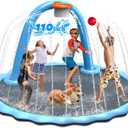 110'' Splash Pad with Ball, Basketball Hoop & Arch, Outdoor Water Mat for Kids, Dogs & Adults, Non-Slip Thickened Sprinkler Pad for Backyard Summer Fun