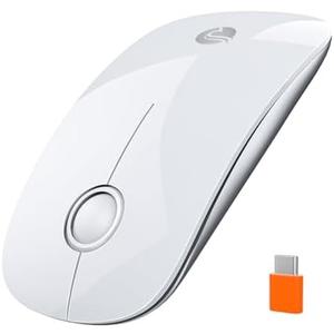 RAPIQUE R306C USB C Wireless Mouse, Type-C 2.4GHz Portable Computer Mouse, Silent Click, Ultra-Slim, 3-Speed DPI, 480 Hours Battery Life, for USB-C Laptops, MacBook, iPad, Surface Pro, MacOS - White