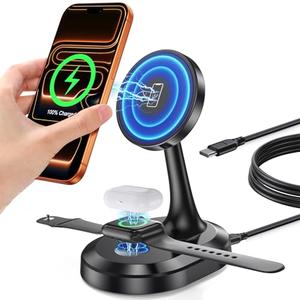 2 in 1 Magnetic Wireless Charging Station Apple Devices 15W Fast Mag-Safe Charger Stand Wireless Charger Station for iPhone 17 16 15 14 13 12 Pro/Pro Max/Plus/Mini AirPods 2/3/Pro iWatch Series