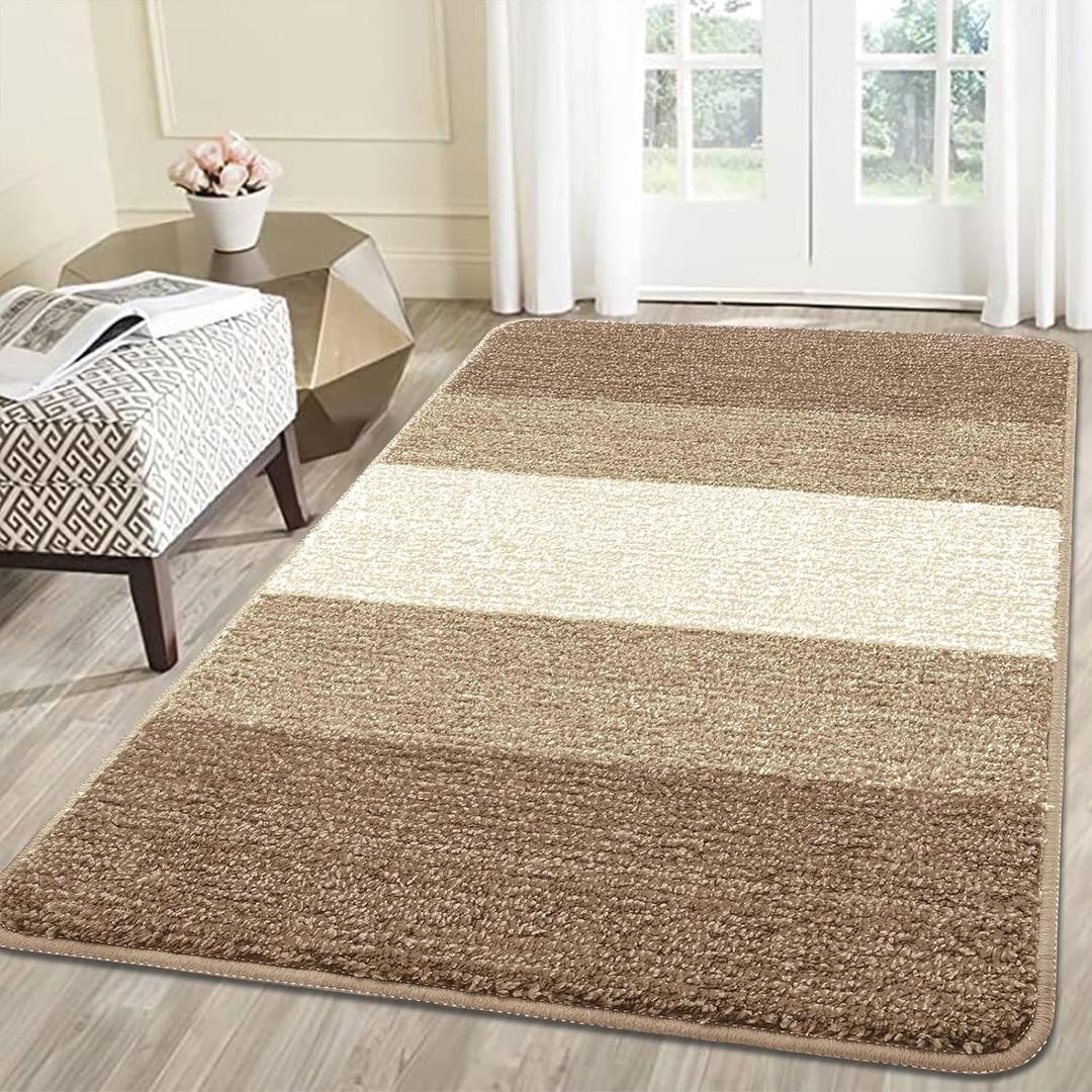 Kitinjoy Indoor Outdoor Door Mat, 59x36 Non-Slip Absorbent Dirt Trapper, Low-Profile Washable Inside Entrance Front Floor Mat, Sturdy Soft Entry Doormats for Entryway, Khaki