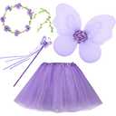 Haysandy Fairy Princess Costume Set, Include Headband, Butterfly Fairy Wing, Tutu Skirt, Butterfly Wand for 2-12 Years Girls, Birthday (Purple)