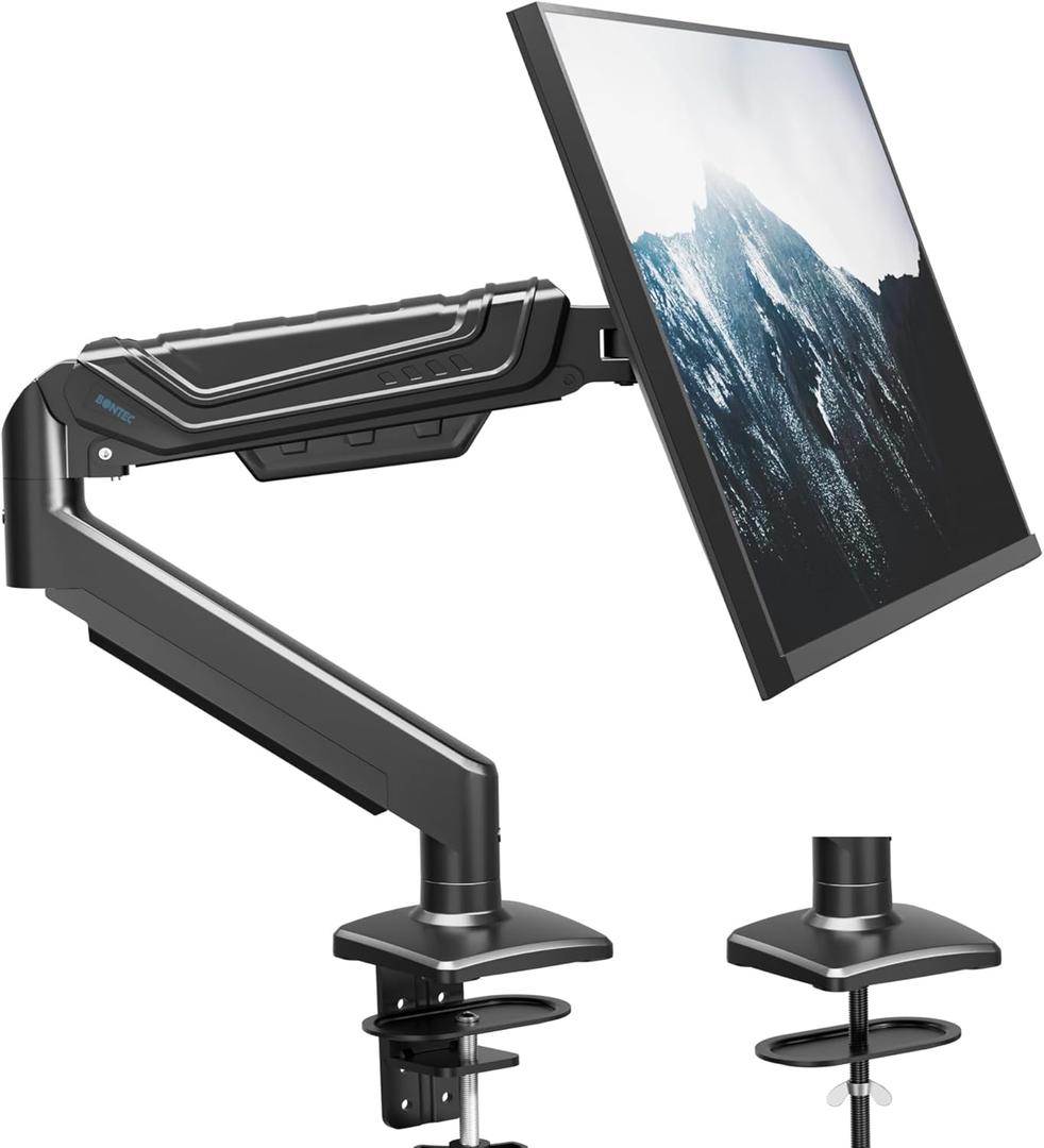 BONTEC Monitor Arm for 1334 Inch Screens, Ergonomic Gas Spring Single Monitor Mount, Full Motion Desk Stand with Tilt Swivel Rotation, VESA 75x75mm 100x100mm, C Clamp, Grommet Base, Cable Management
