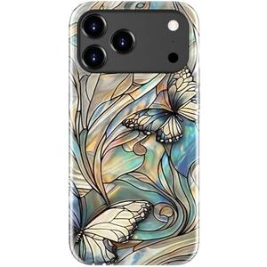 Goodon for iPhone 17 Pro Case Cute - Wireless Charging Compatible - Dual-Layer Hard Shell + Silicone Cover - Protective Phone Case with Trendy Designs for Women - Butterflies Blue Gold