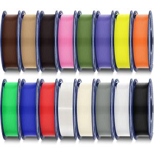 SUNLU PLA Plus Filament 16 Color Bundle Multicolor, PLA+ 3D Printer Filament 1.75mm, Mini Spool, Individually Vacuum Packed, 16 Pack.