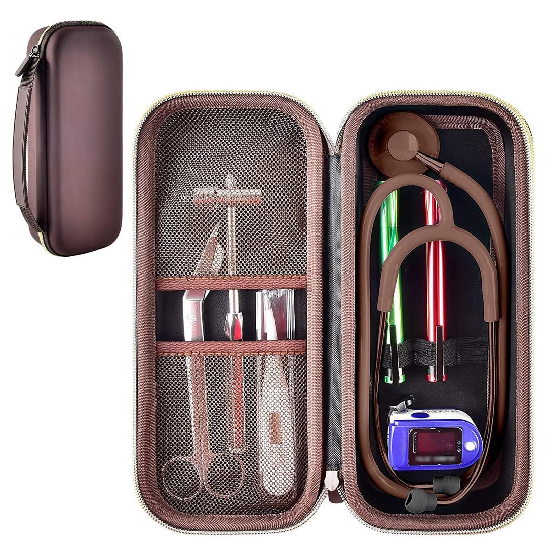 Stethoscope Case Compatible with 3M Littmann Classic III Monitoring/Lightweight II S.E/Cardiology IV Diagnostic/MDF Acoustica Stethoscopes, Extra Pocket for Doctor & Nurse Accessories (Dark Brown)