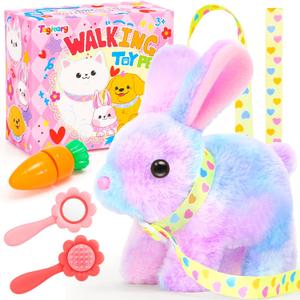 Plush Toys Hopping Easter Bunny Stuffed Animal with Sounds, Wiggling Ears, Jumping, Twitching Mouth and Nose, Easter Basket Stuffer Decor School Prize Birthday Gift for Kids