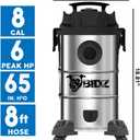 BIDZ 8 Gallons, Powerful 6 Peak HP Motor, 65'' Water Lift Suction Power, Heavy-Duty Stainless Steel Semi- Commercial Shop Vacuum System