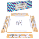 Lqliow Upgraded Version,Mahjong Racks with Pushers,20 Inch,Wooden American Mahjong Tile Pushers and Racks Set of 4, with 4 Mahjong Racks Drawstring Bag, Mahjong Accessories（Blue）