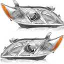AS 2007 2008 2009 Toyota Camry Headlight Assembly Headlamps for 07 08 09 Camry Exclude Hybrid Projector Left and Right Pair - Chrome Housing Clear Lens