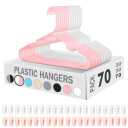 70 Stackable Nonslip Clothes Hangers - Adults Suit Hangers with 40 Additional Clips - Space Saving - Pink & White