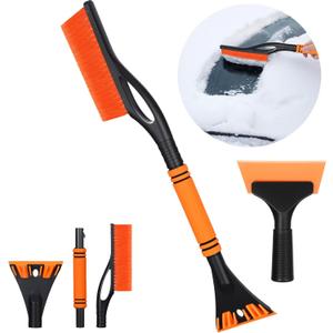 Lasnten Orange 24'' Snow Brush and Ice Scraper for Car Windshield Set, 2 in 1 Detachable Snow Scraper with Soft Grip Handle and Additional Handhold, Multi-Functional Removal Tool for Car, Truck, SUV