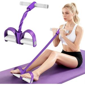 8-Tubes Pedal Resistance Band with Handle, Multifunction Exercise Rope for Working Out, Foot Pedal Resistance Band for Abdomen, Waist, Arm, Leg, Pink (Purple-)