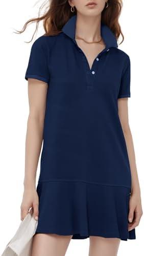 Flygo Womens Polo Dress Collared Short Sleeve Ruffle Golf Tennis T Shirt Sports Workout Mini Summer Dresses Tunic Pique S, Dark Blue