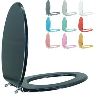 Elongated Toilet Seat Wood Toilet Seat Prevent Shifting with Zinc Alloy Hinges American Standard Size Toilet Seat Easy to Install also Easy to Clean(Elongated,Navy Black Blue)