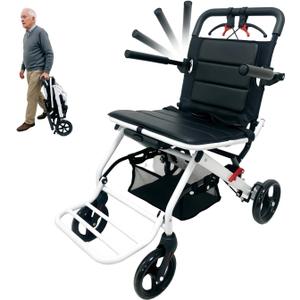 Foldable Transport Wheelchair for Adults & Seniors | Lightweight Portable, 360 Swivel Wheels & Brakes, Carbon Steel, Compact Mobility Aid, For Seniors, Home & Travel