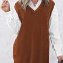 EVALESS Oversized Sweater Vest for Women V Neck Sleeveless Solid Color Loose Pullover Sweater (Brown, S)