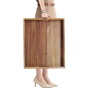 MAONAME Extra Large Ottoman Tray, 22 x 18 inches Acacia Wooden Serving Tray for with Handles,Farmhouse Wooden Decorative Trays, Coffee Table Trays for Living Room, Countertop, Charcuterie (Brown)