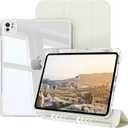 kenke Hybrid Case for iPad Pro 11 Inch (M5) 2025/ (M4) 2024 with Pencil Holder, 2 in 1 Detachable Cover with Clear Hard Back Shell, Support Pencil Pro Charging, Auto Sleep/Wake, Cream White