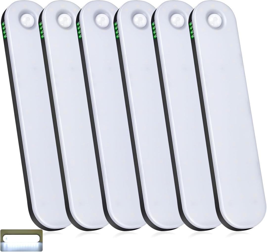 deerdance Under Cabinet Lighting, Motion Sensor Lights Indoor with Soomth Dimming, 2600mAh Rechargeable Closet Lights Wireless, Magnetic Under Counter Lights for Kitchen Hallway Stairs, 6-Pack