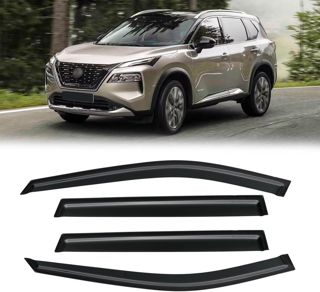 Window Visor for 2021-2026 Nissan Rogue, Out-Channel Rain Guards Shields Vent Deflector Shade Wind Dark Smoke 2022 2023 2024 2025 21 22 23 24 25 26, Tape-On Outside-Mount, 4PCS