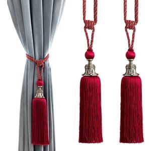 Melodieux Decorative Curtain Tiebacks Antique Tassels Holdbacks - Home Office Windows Drapery Fasteners Fringe Ropes, Set of 2 (Red)