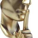 aboxoo Thinker Statue, Silence is Gold Abstract Art Figurine, Modern Home Resin Sculptures Decorative Objects Shelf Decor,Tabletop for Home Decor,Man Office Study Desk Statue (Large Gold)