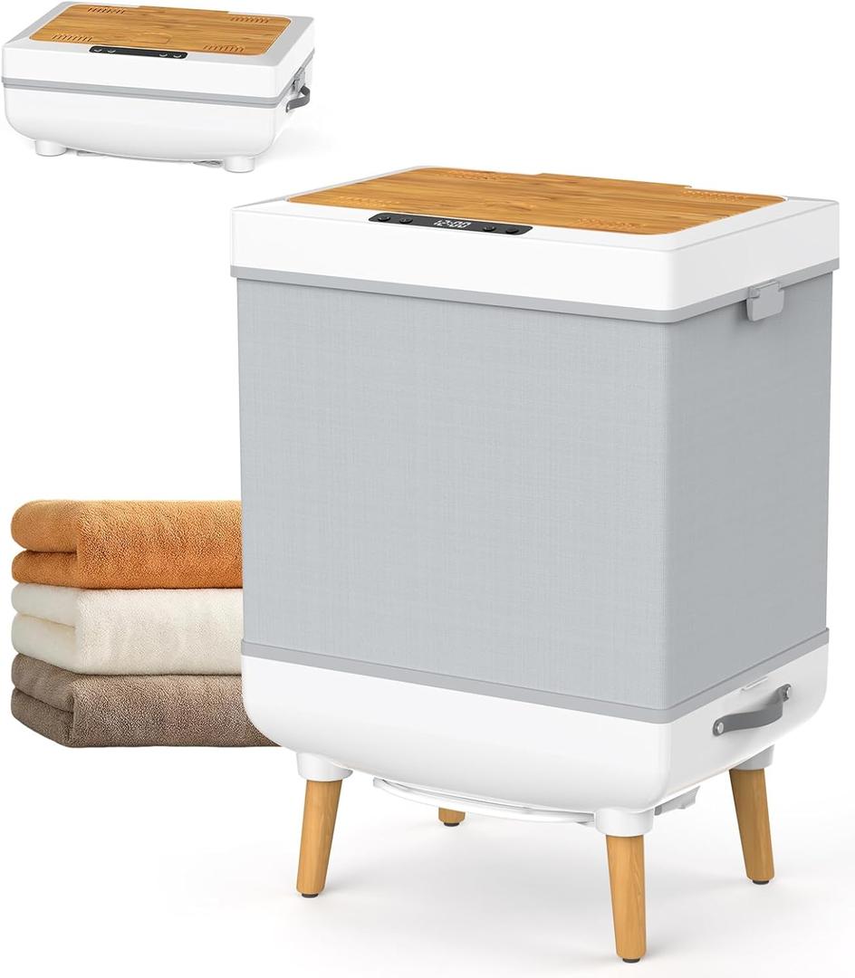 Towel Warmer, 35L Folding Hot Towel Warmer for Bathroom, Heating & Drying Modes, Timer Function, LED Display, Built-in Hooks, Fits Up to Two 70"X80" Oversized Towels, Large Blankets, Bathrobes (Light Grey)