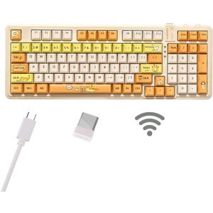 AUSDOM 98Pro Wireless Mechanical Keyboard, Tri-Mode Bluetooth/2.4GHz/USB-C Gasket Hot Swappable Custom Gaming Keyboard with Backlit, PBT Keycaps, Linear Switches, for Windows/Mac/PC (Yellow Cat Theme)