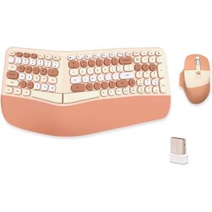 Wireless Ergonomic Keyboard and Mouse Combo with PU Wrist Rest, Carpal Tunnel Keyboard, 2.4G Colorful Split Ergo Keyboard, Comfortable Natural Typing, Compatible with PC/Laptop (Milk Tea) Wireless Ergonomic Keyboard and Mouse Combo with PU Wrist Rest, Carpal Tunnel Keyboard, 2.4G Colorful Split Ergo Keyboard, Comfortable Natural Typing, Compatible with PC/Laptop (Milk Tea)