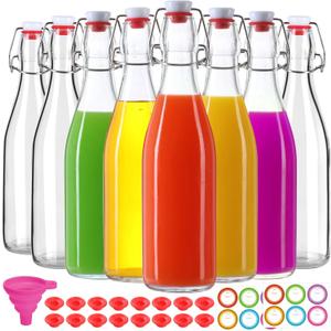STARSIDE 8 Pack 16 oz Swing Top Glass Bottles,Flip Top Beer Brewing Bottles with Stopper for Home Brewing Beer,Vanilla Extract Bottles,Fermentation Bottles for Kombucha,Wine (Clear)