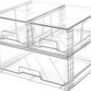 Vtopmart 3 Pack Stackable Storage Drawers, Easily Assemble Acrylic Bathroom Undersink Organizers, Clear Plastic Storage Bins for Closet, Cabinet, Pantry, Medicine Organization