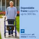 Medline Lightweight Aluminum Rollator Walker for Adult Mobility Impairment, Blue, 300 lb. Weight Capacity, 8" Wheels, Foldable, Adjustable Handles, Walker for Seniors